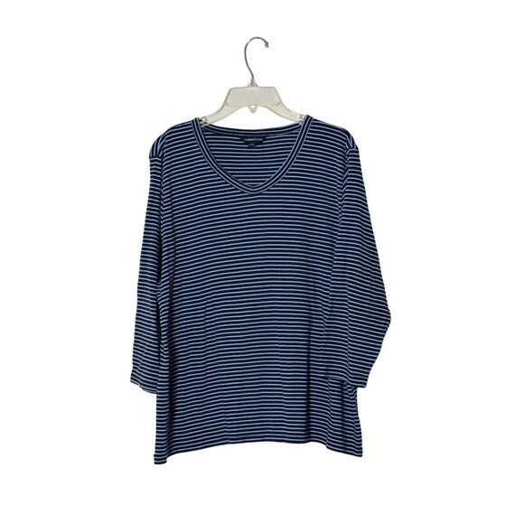 Vintage 90s Land's End Long Sleeve Blue Striped Thermal Tee Shirt Basic Sz 1x - Picture 1 of 5